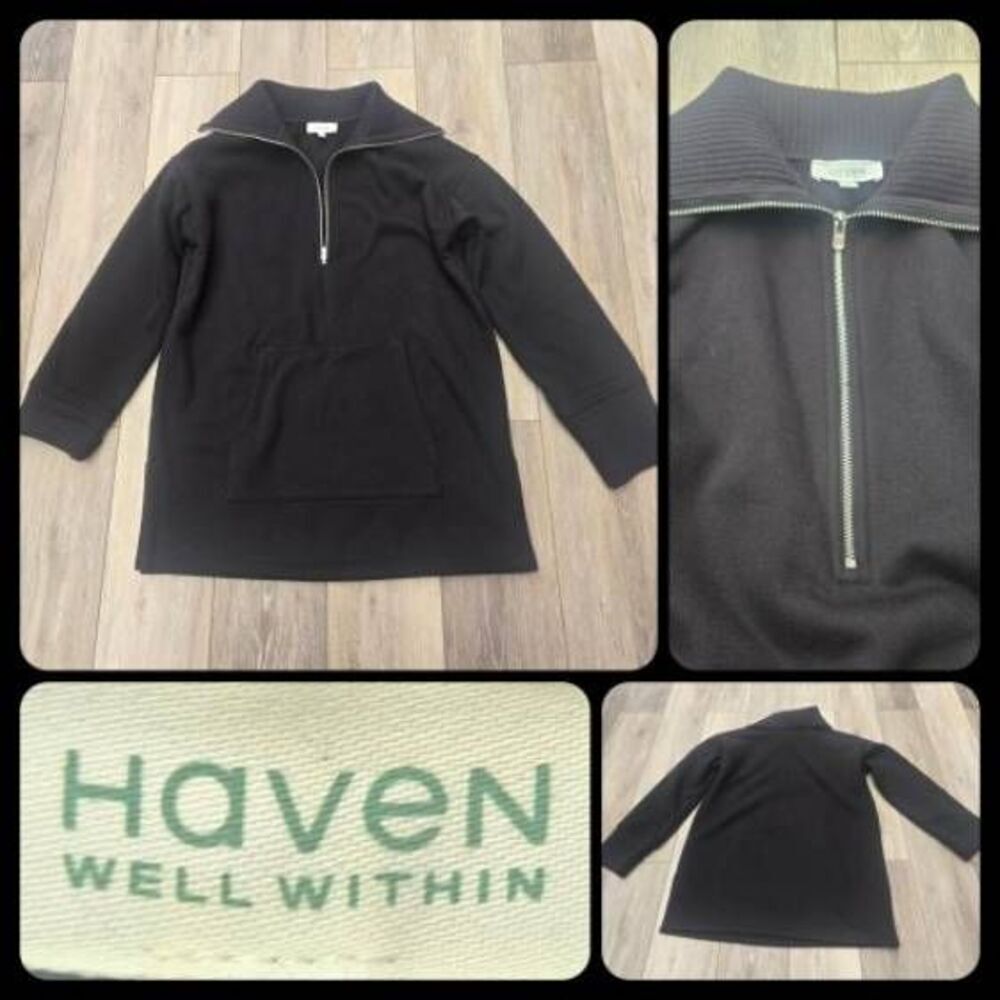 Haven Well Within black pullover fleece lined sweatshirt zip nwot kangaroo pocke